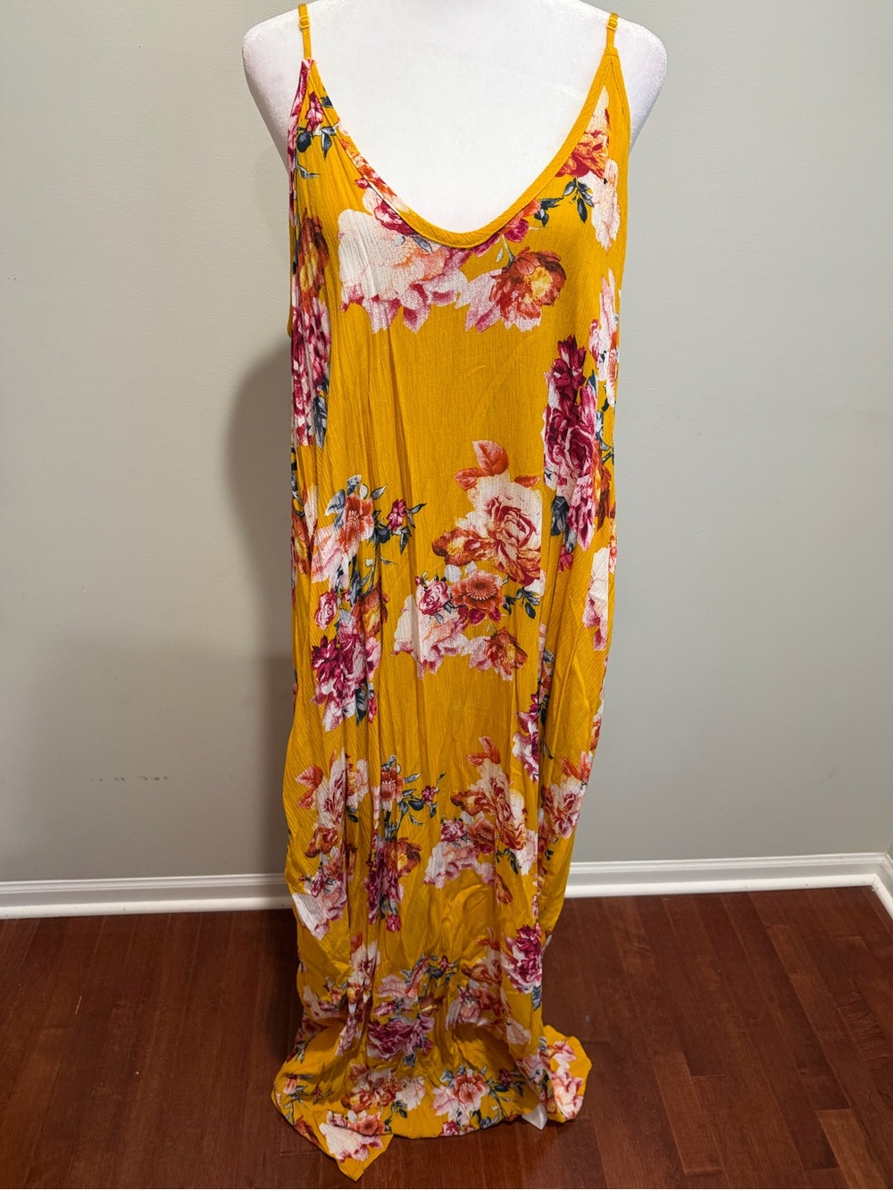 Vanilla Bay Mustard Floral Maxi Slip Dress OS
